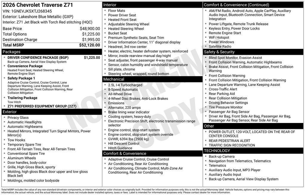 new 2026 Chevrolet Traverse car, priced at $49,539
