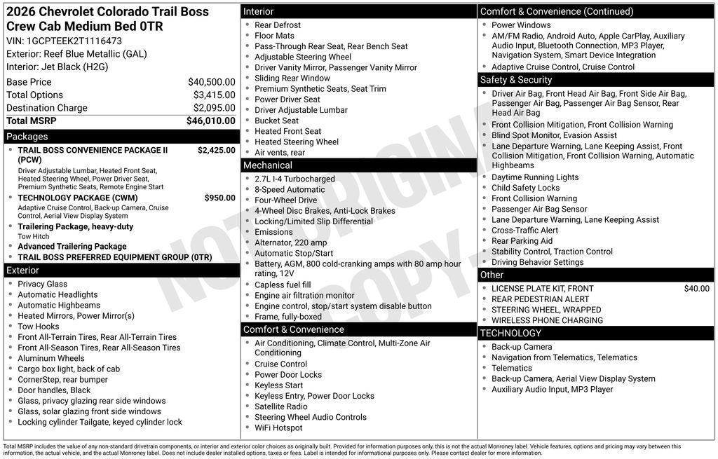 new 2026 Chevrolet Colorado car, priced at $43,208