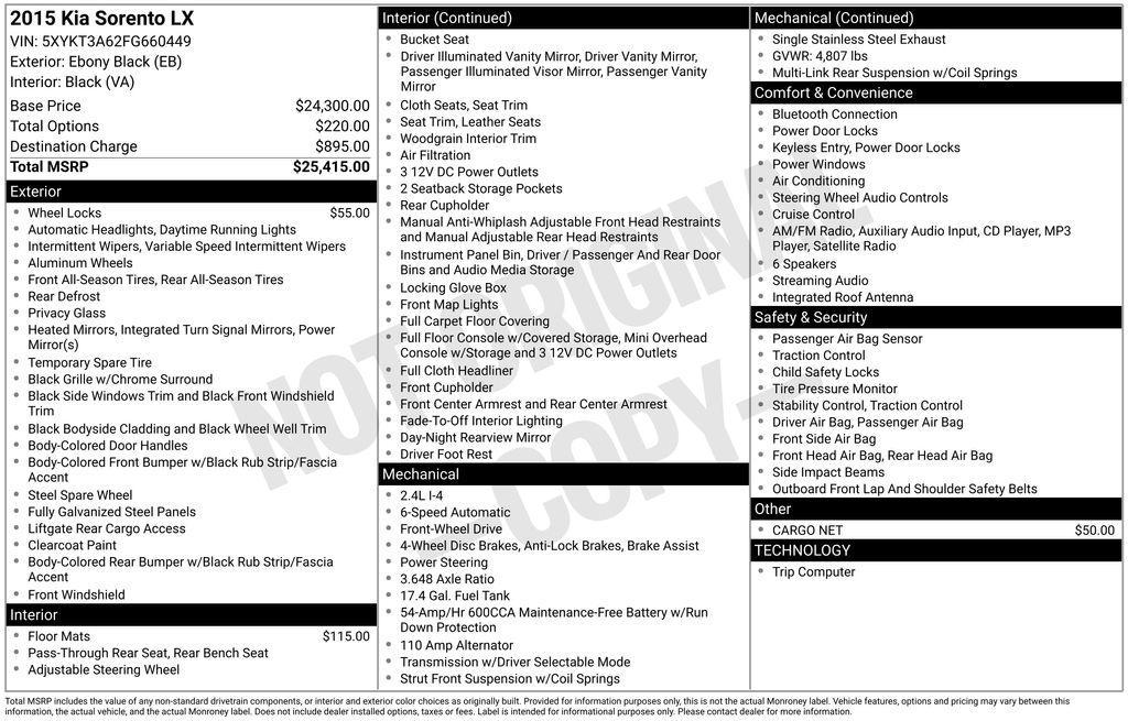 used 2015 Kia Sorento car, priced at $10,860