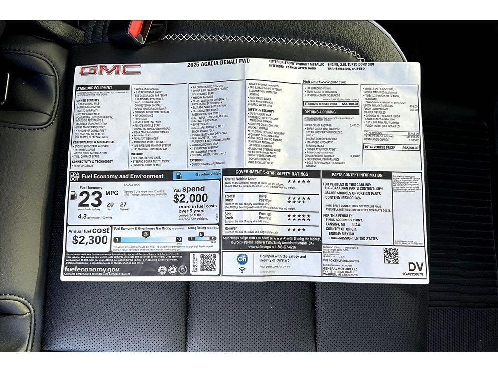 new 2025 GMC Acadia car, priced at $62,960