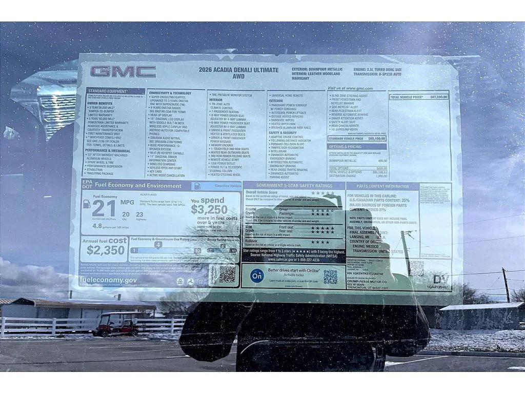 new 2026 GMC Acadia car, priced at $62,535