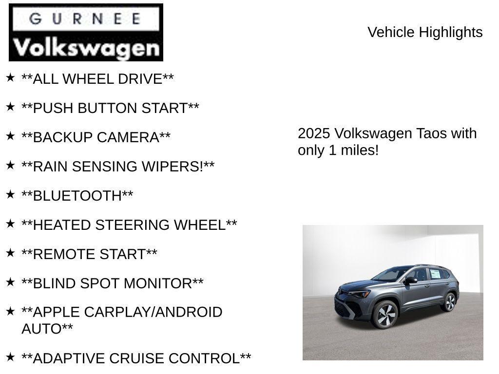 new 2025 Volkswagen Taos car, priced at $22,499