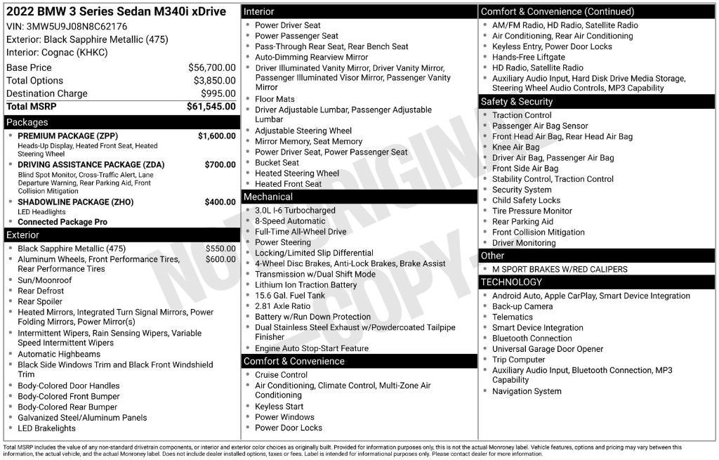 used 2022 BMW M340 car, priced at $47,345