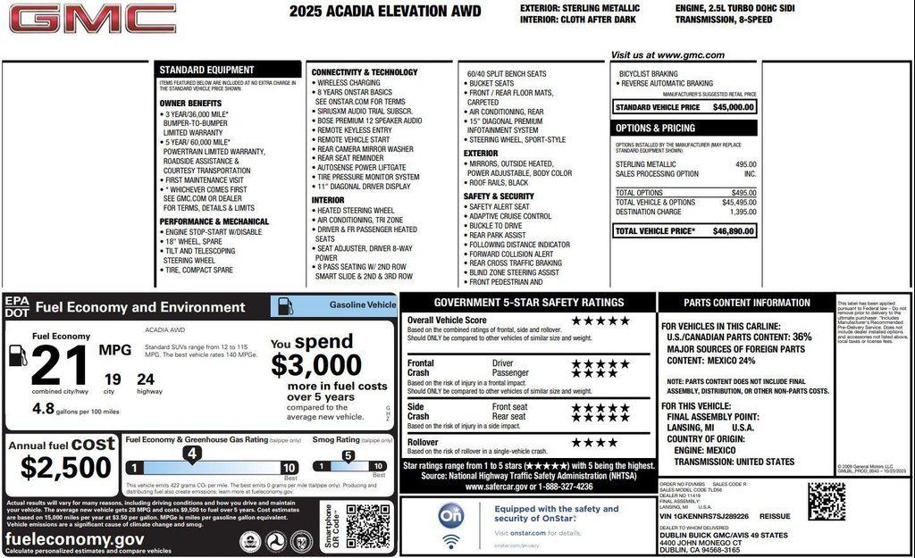 used 2025 GMC Acadia car, priced at $37,460