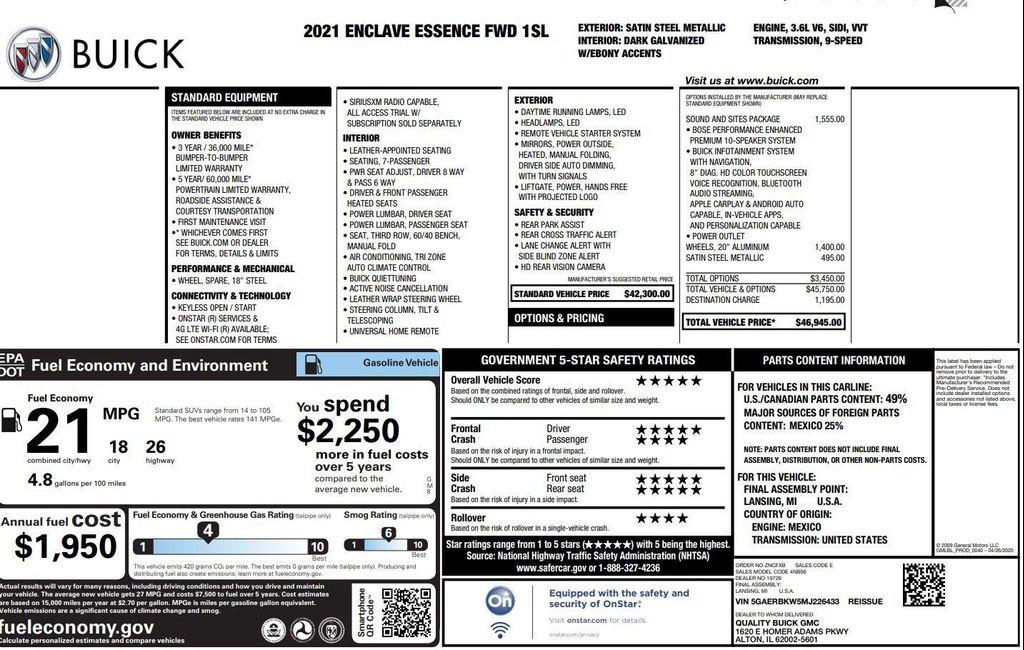 used 2021 Buick Enclave car, priced at $25,572
