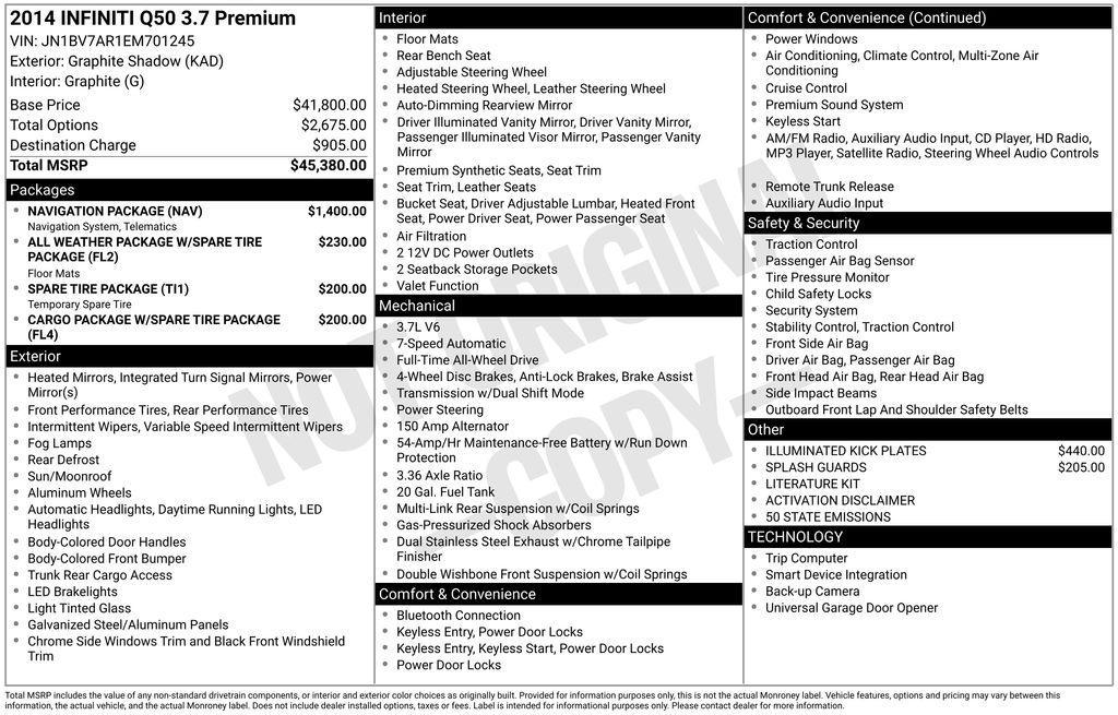 used 2014 INFINITI Q50 car, priced at $14,246