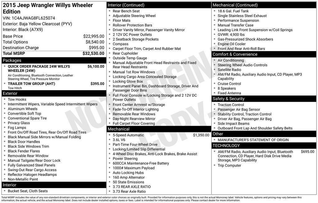 used 2015 Jeep Wrangler car, priced at $14,291