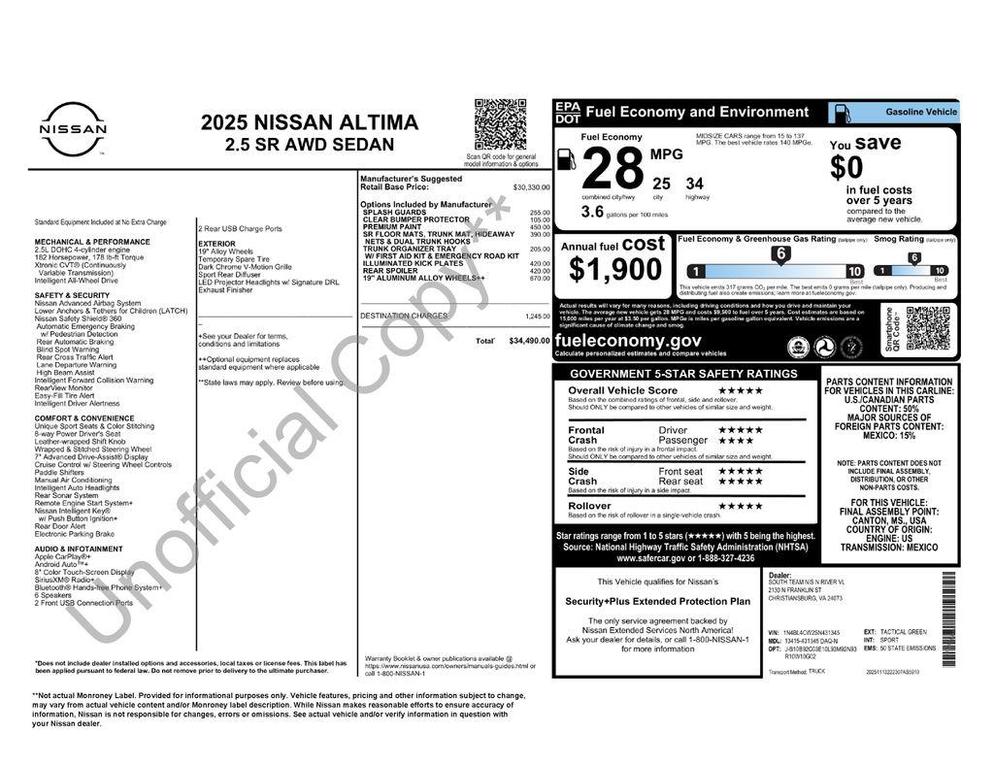 new 2025 Nissan Altima car, priced at $30,593