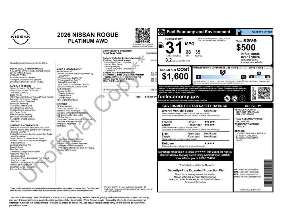 new 2026 Nissan Rogue car, priced at $39,835