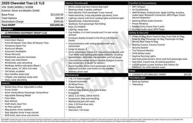 used 2020 Chevrolet Trax car, priced at $12,897