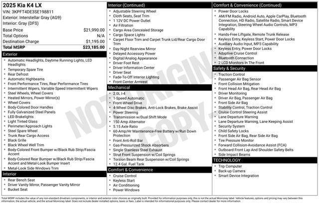 used 2025 Kia K4 car, priced at $21,268