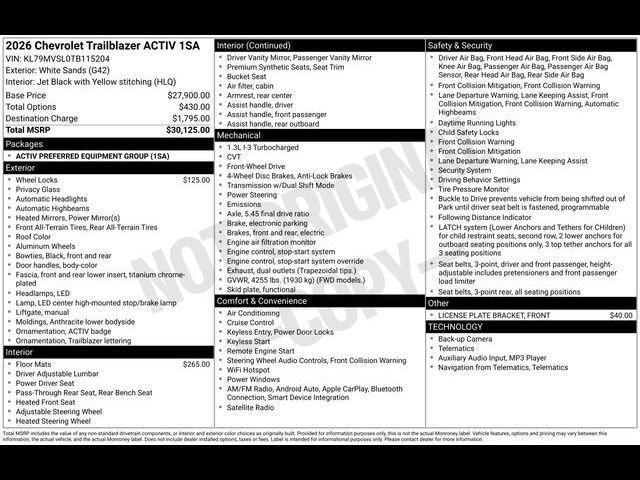 new 2026 Chevrolet TrailBlazer car, priced at $28,640