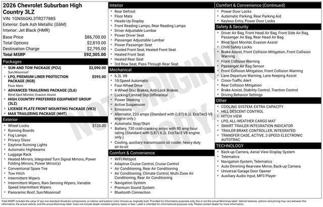 new 2026 Chevrolet Suburban car, priced at $87,634