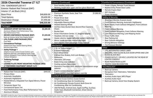 new 2026 Chevrolet Traverse car, priced at $45,397