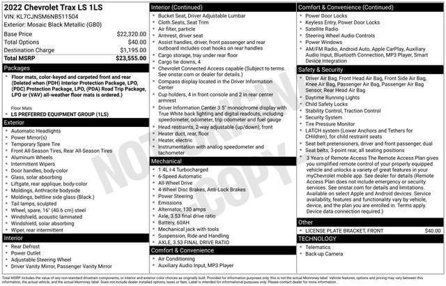 used 2022 Chevrolet Trax car, priced at $17,223