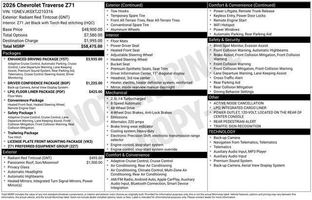 new 2026 Chevrolet Traverse car, priced at $54,129