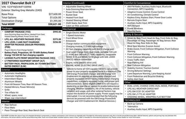 new 2027 Chevrolet Bolt car, priced at $29,449