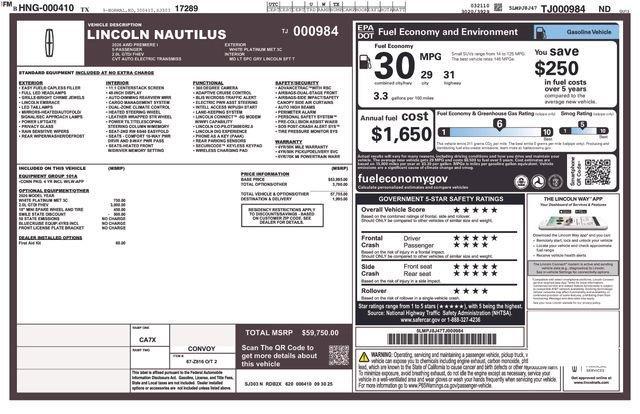 new 2026 Lincoln Nautilus car, priced at $49,873