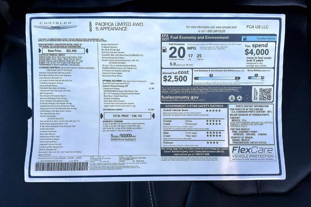 new 2026 Chrysler Pacifica car, priced at $49,435
