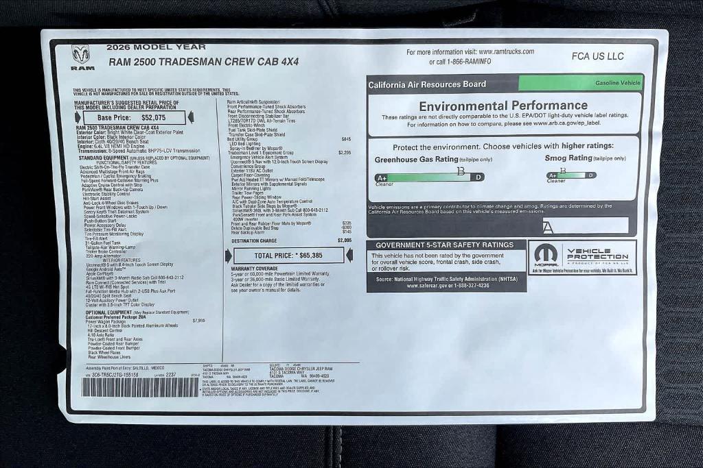 new 2026 Ram 2500 car, priced at $62,085
