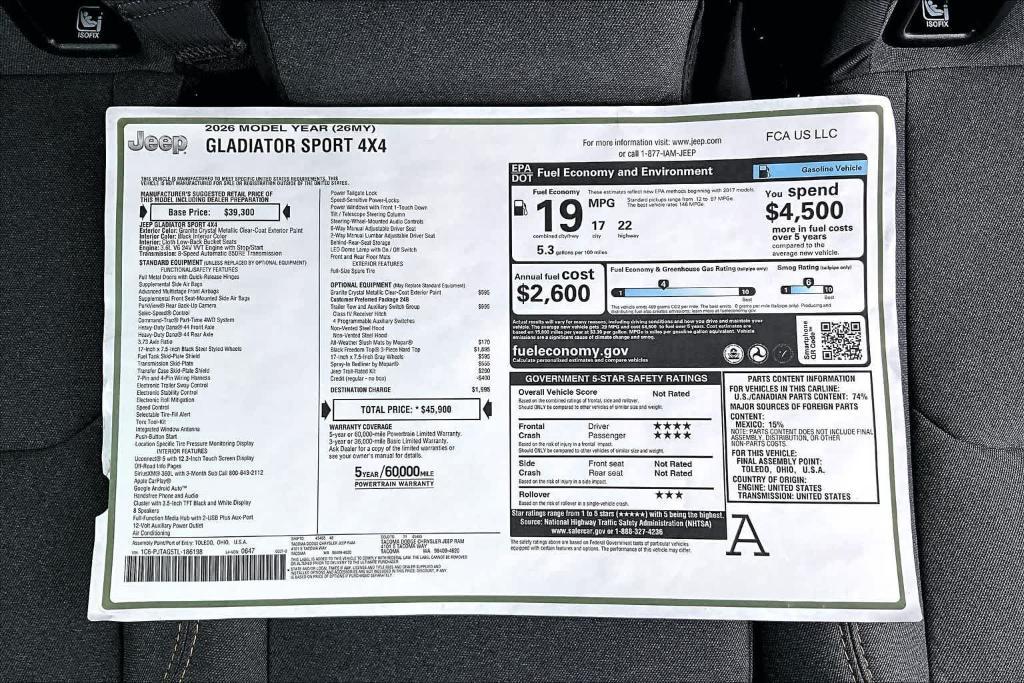 new 2026 Jeep Gladiator car, priced at $42,499