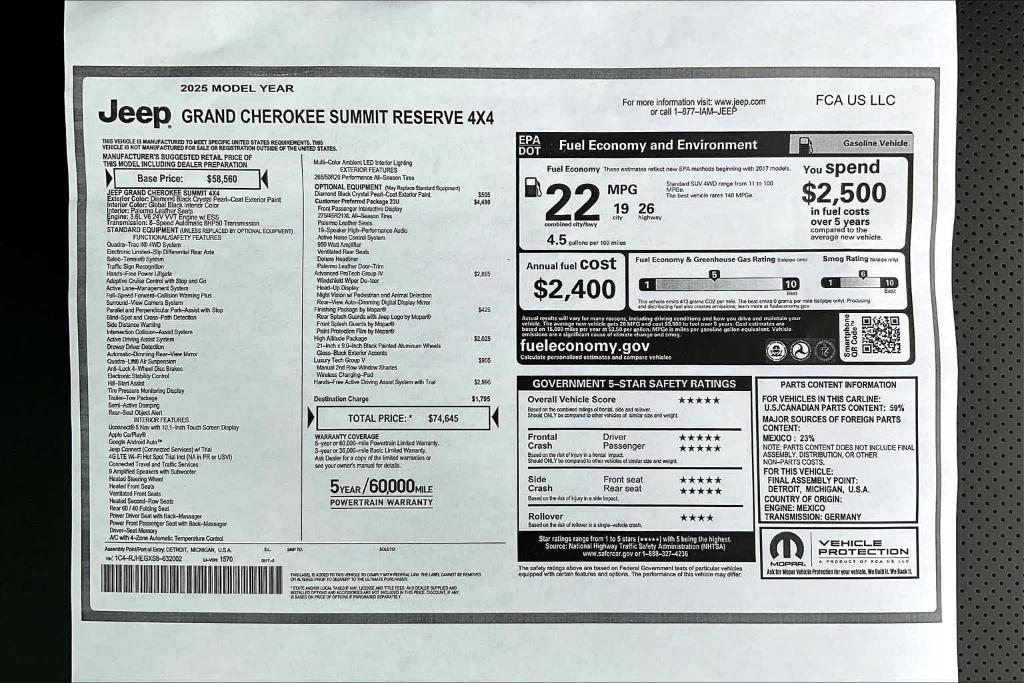 new 2025 Jeep Grand Cherokee car, priced at $72,595