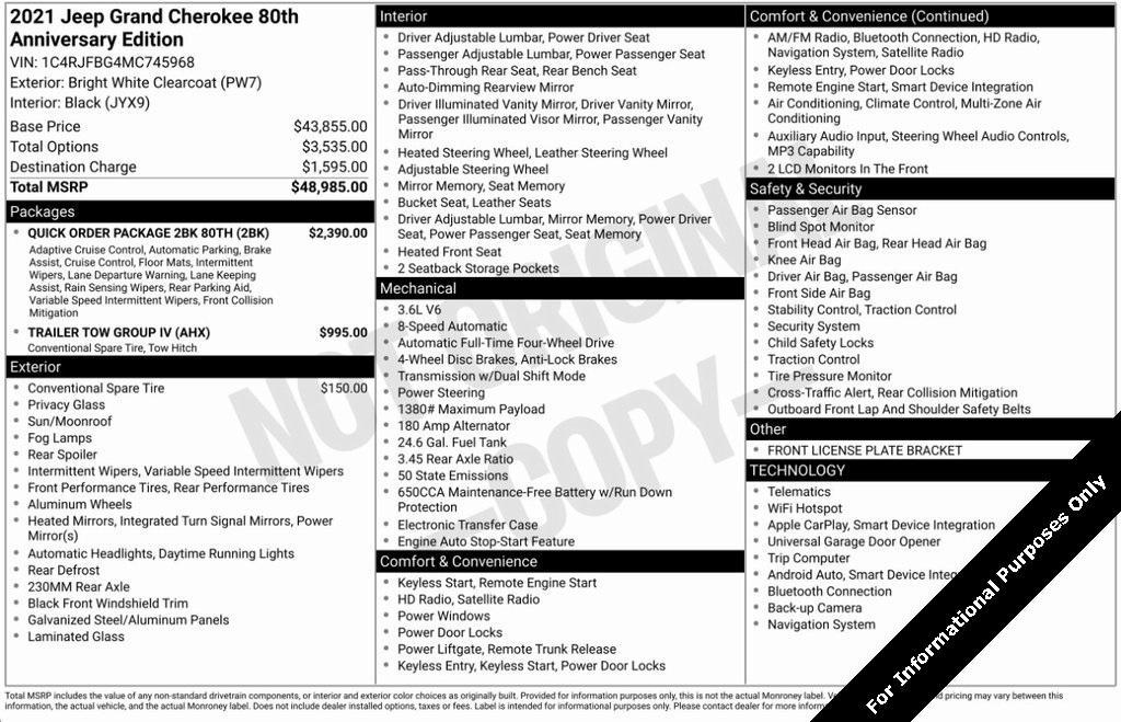 used 2021 Jeep Grand Cherokee car, priced at $24,500