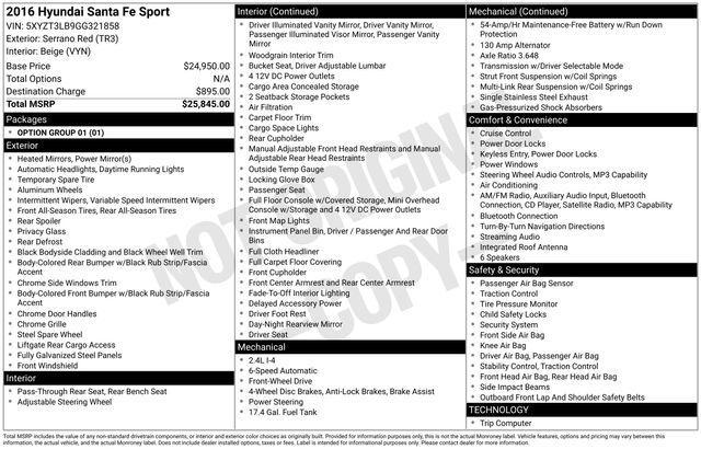 used 2016 Hyundai Santa Fe Sport car, priced at $9,295