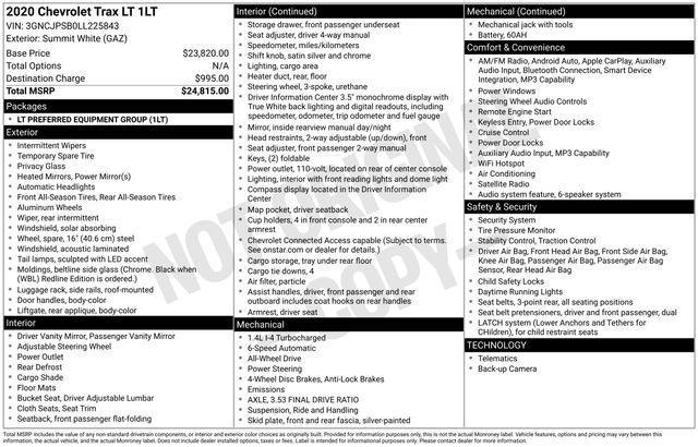 used 2020 Chevrolet Trax car, priced at $16,595