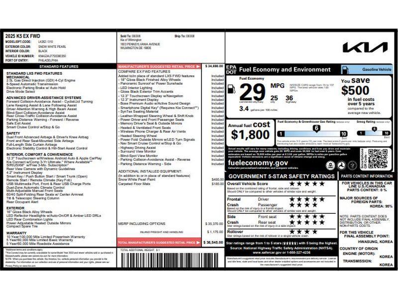 used 2025 Kia K5 car, priced at $33,372
