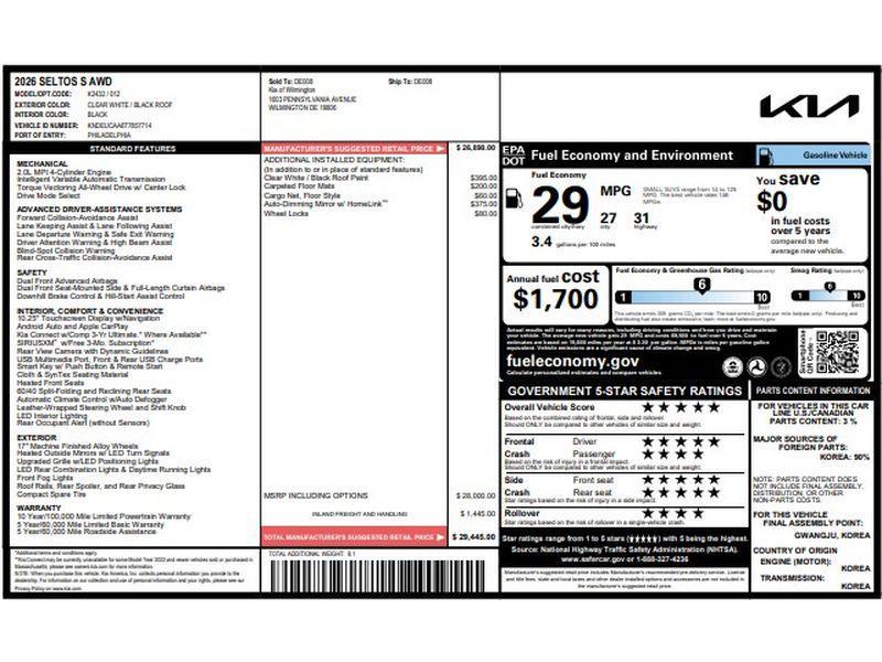 used 2026 Kia Seltos car, priced at $26,484