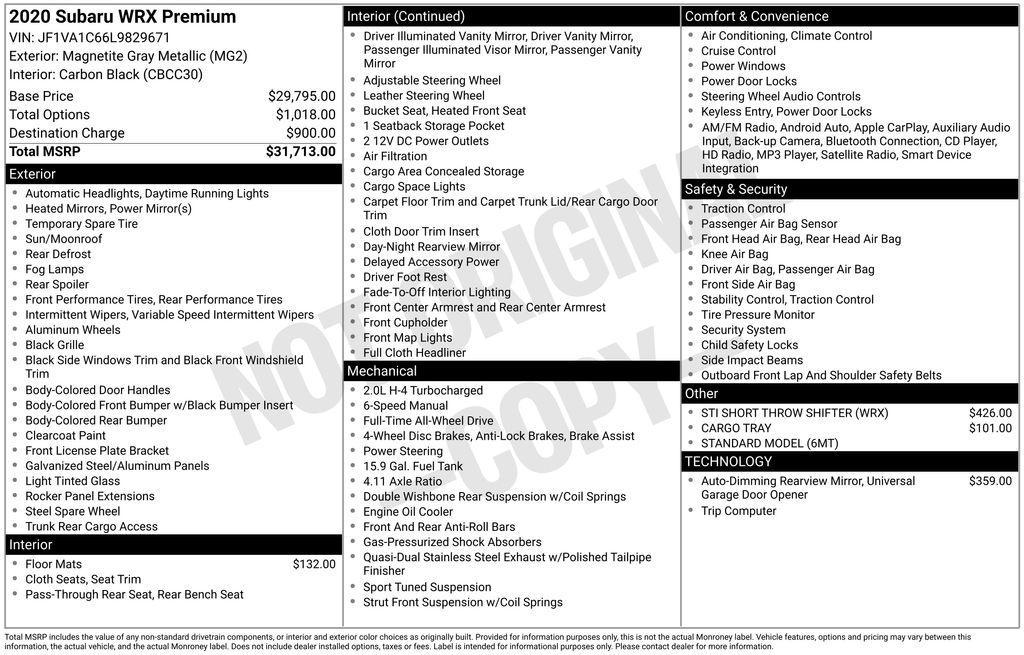 used 2020 Subaru WRX car, priced at $24,990