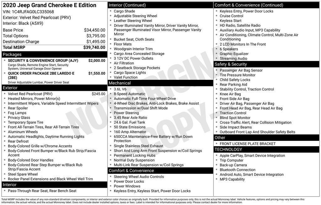 used 2020 Jeep Grand Cherokee car, priced at $17,887