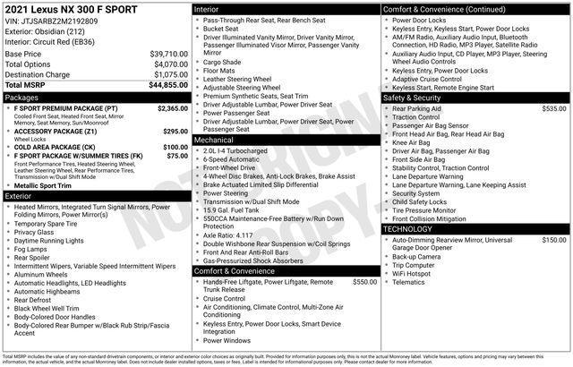 used 2021 Lexus NX 300 car, priced at $25,495