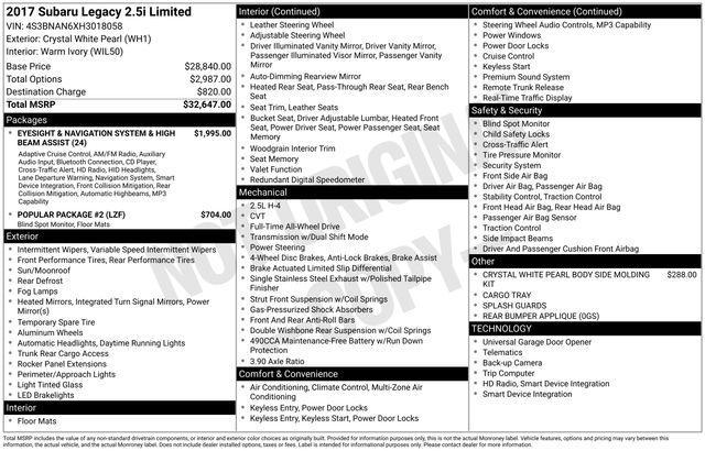 used 2017 Subaru Legacy car