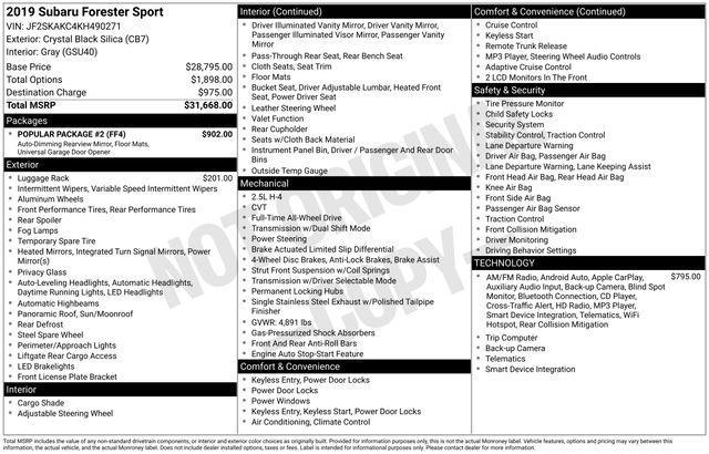 used 2019 Subaru Forester car, priced at $18,500