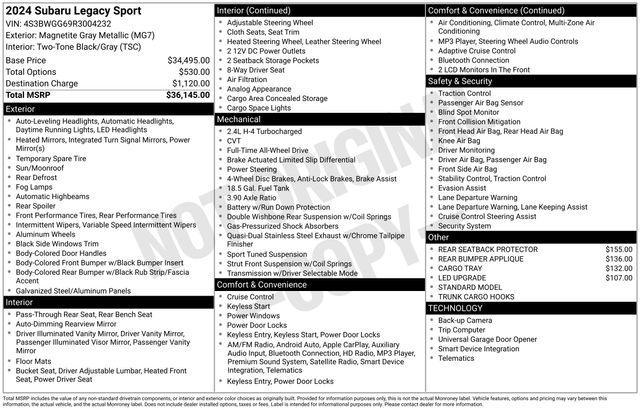 used 2024 Subaru Legacy car, priced at $26,500