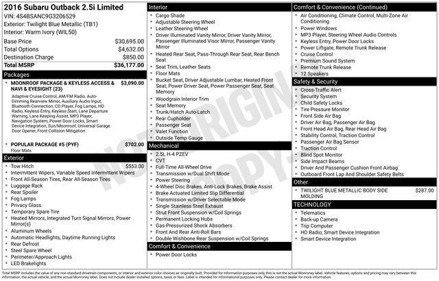 used 2016 Subaru Outback car, priced at $14,300