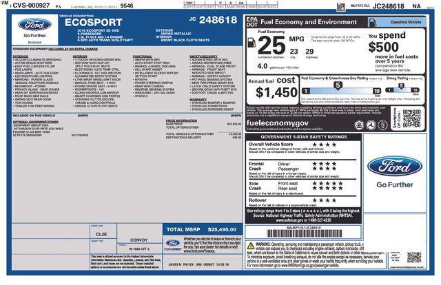 used 2018 Ford EcoSport car, priced at $9,400