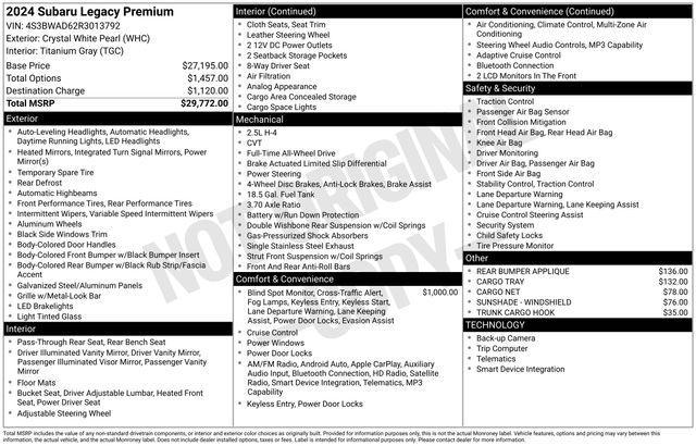used 2024 Subaru Legacy car, priced at $24,400