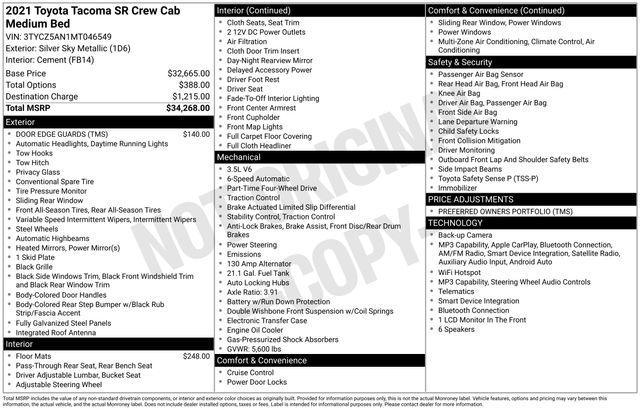 used 2021 Toyota Tacoma car, priced at $34,499