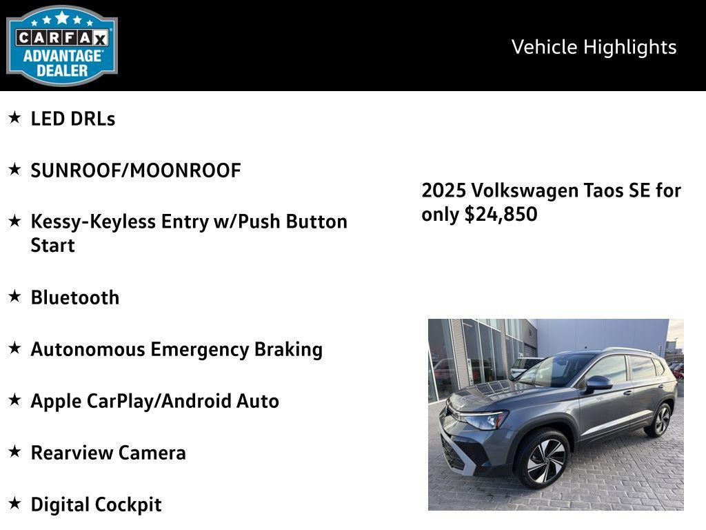 used 2025 Volkswagen Taos car, priced at $24,850