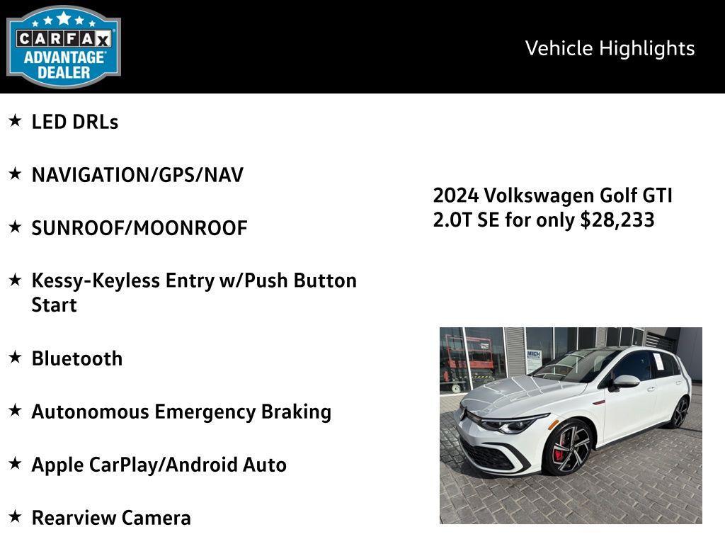 used 2024 Volkswagen Golf GTI car, priced at $27,940