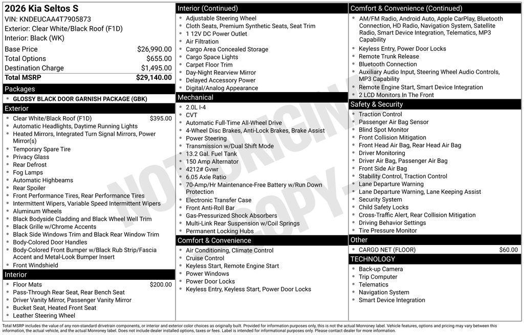 new 2026 Kia Seltos car, priced at $27,989