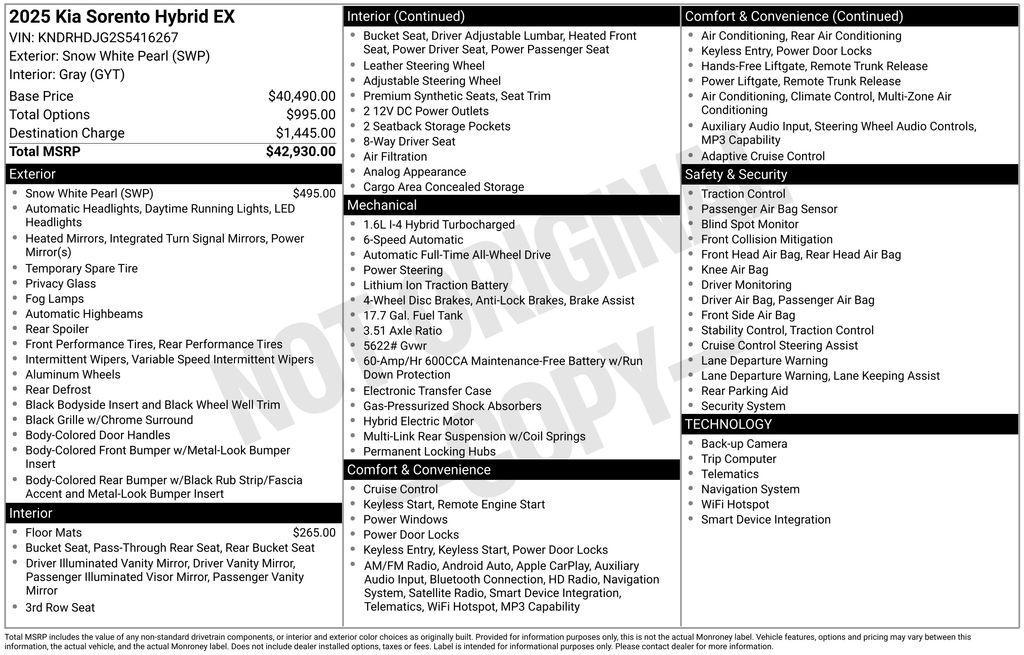 new 2025 Kia Sorento Hybrid car, priced at $39,380
