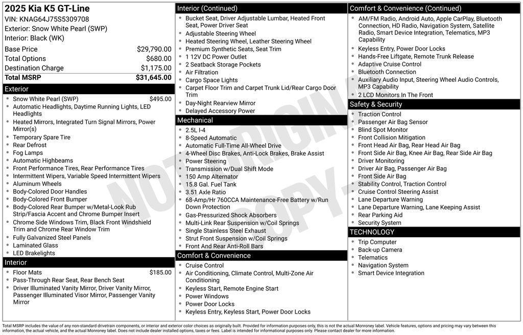 used 2025 Kia K5 car, priced at $28,437