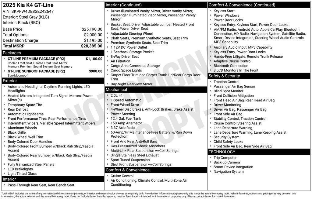 new 2025 Kia K4 car, priced at $27,385