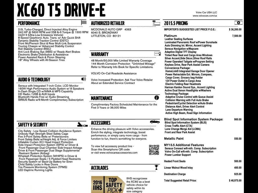 used 2015 Volvo XC60 car, priced at $13,875