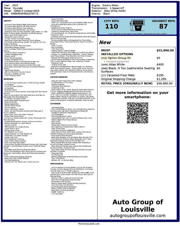 used 2022 Hyundai IONIQ 5 car, priced at $24,475