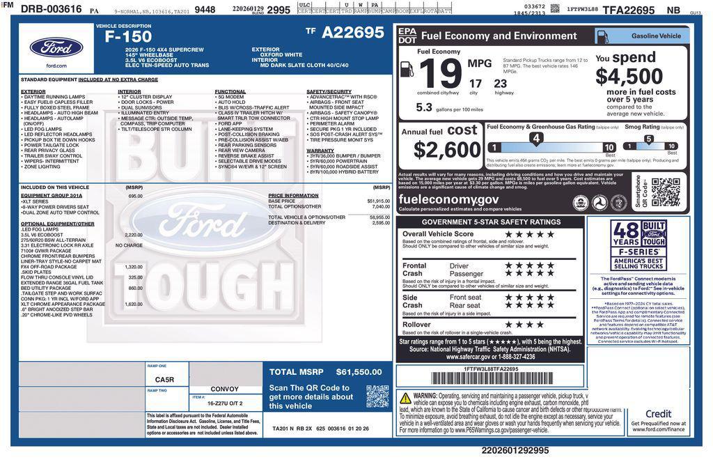 new 2026 Ford F-150 car, priced at $55,550